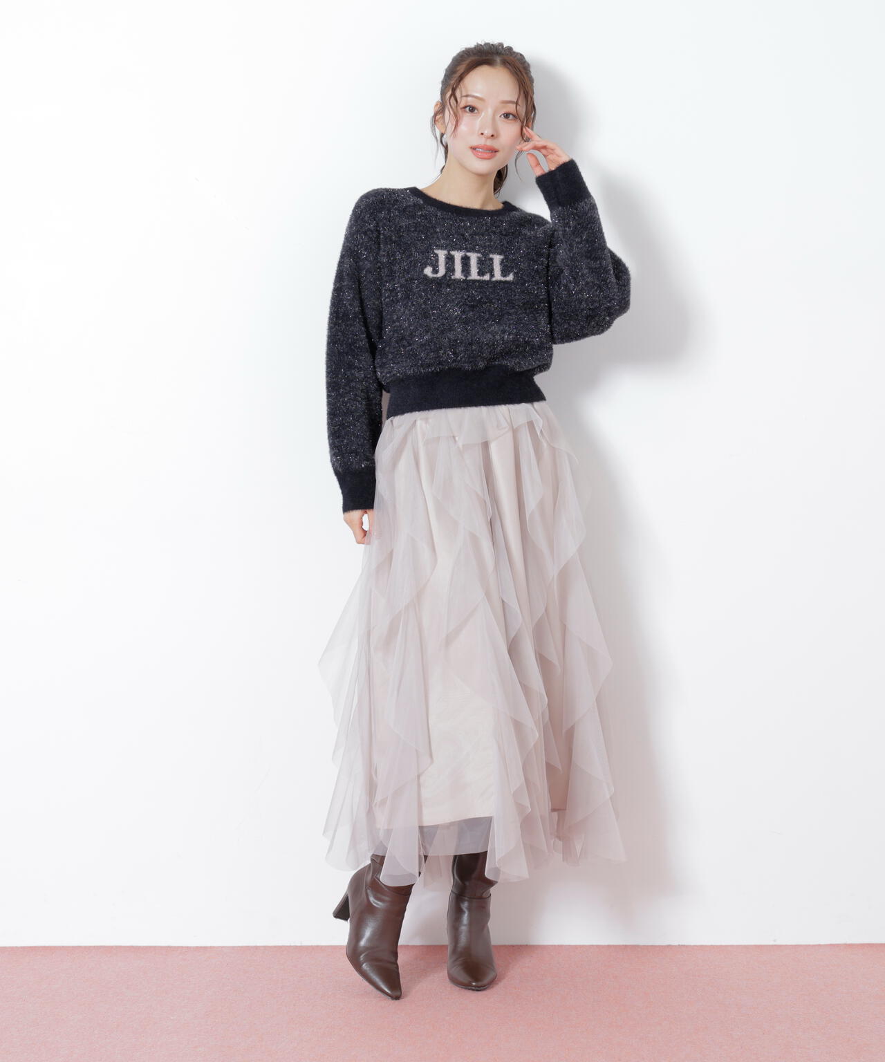 縦ラッフルチュールスカート