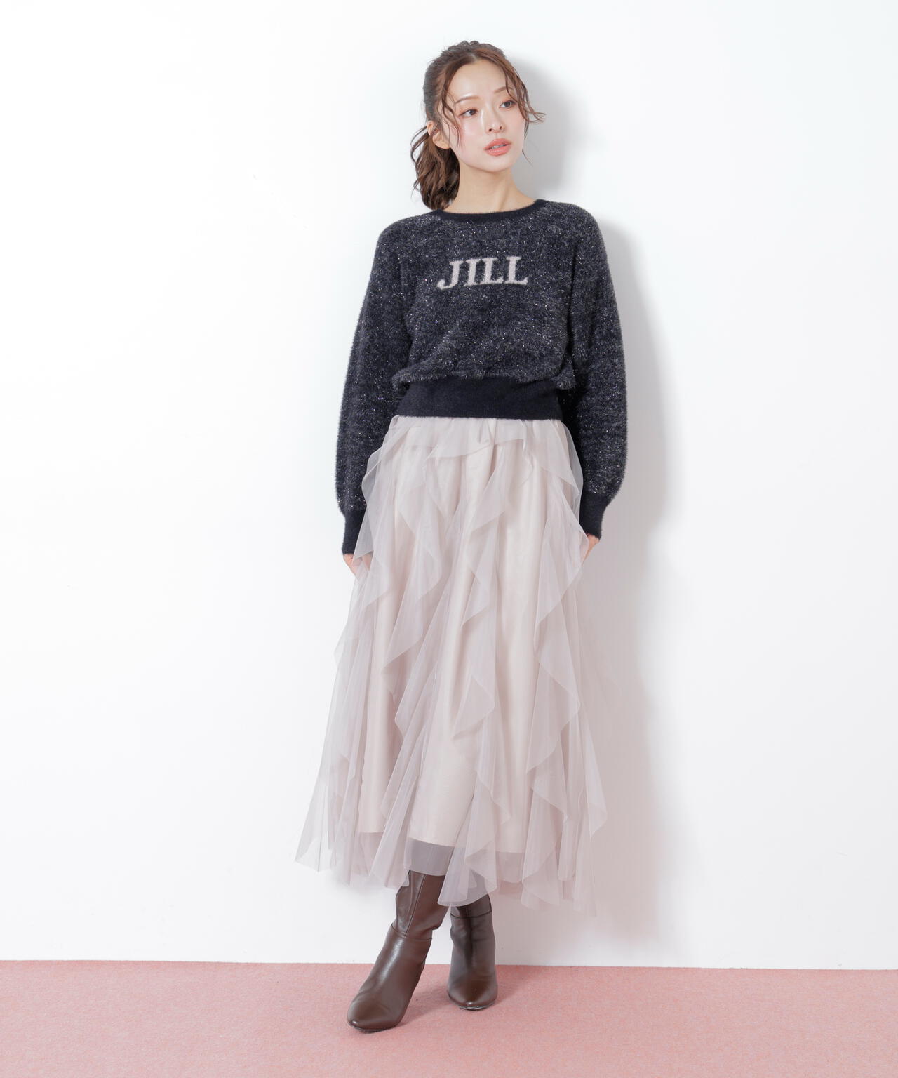 縦ラッフルチュールスカート