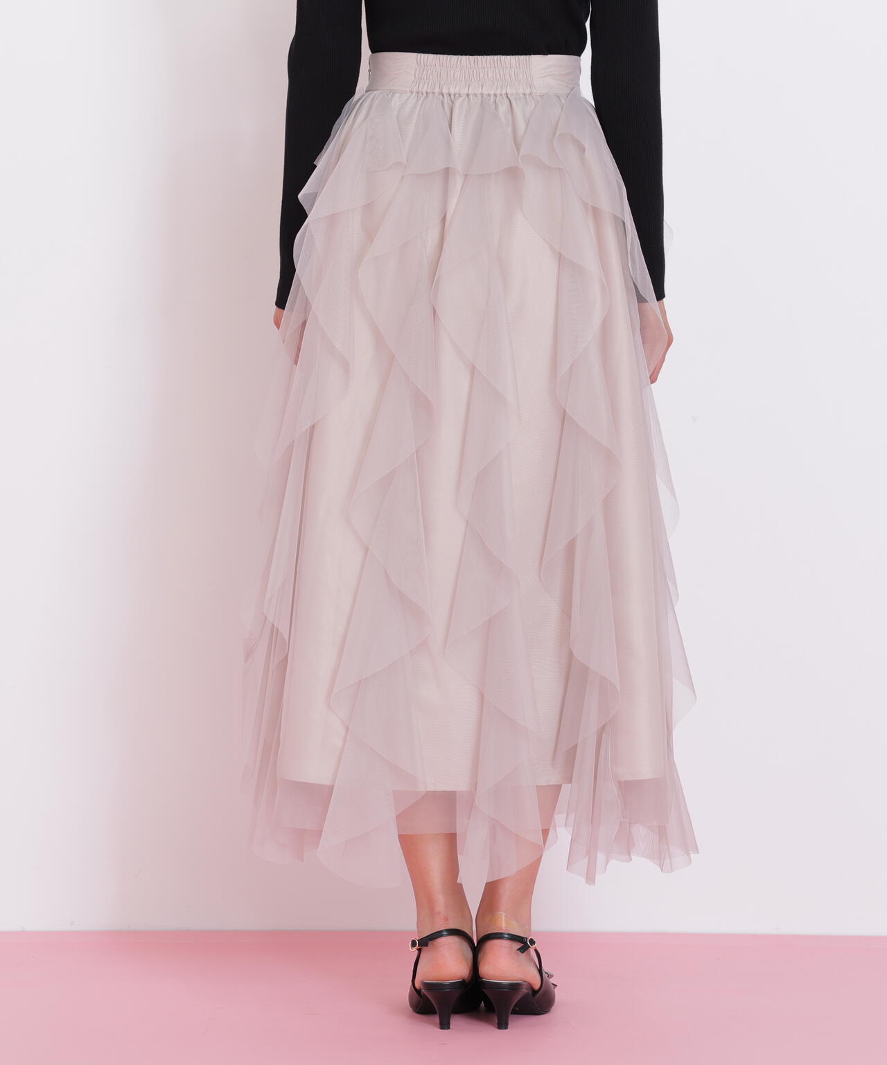 縦ラッフルチュールスカート