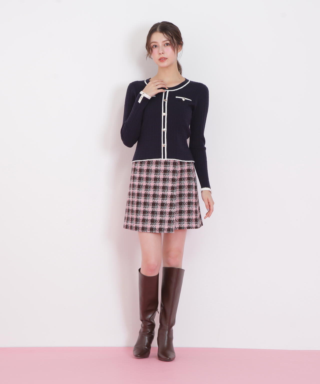 ツィードチェックビジュー釦ミニスカート | JILL by JILL STUART