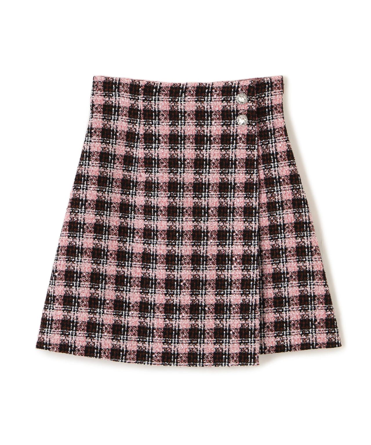 UNTITLED ラメミックスツィード ベスト チェック ブラック ピンク ツィードチェックビジュー釦ミニスカート | JILL by JILL STUART（ジル