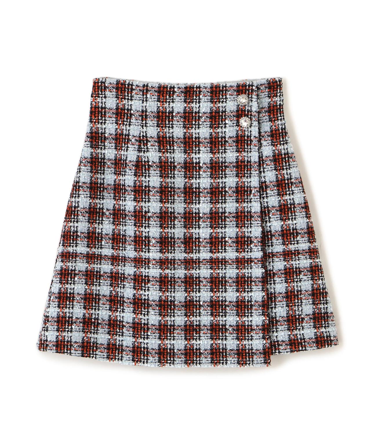 ツィードチェックビジュー釦ミニスカート