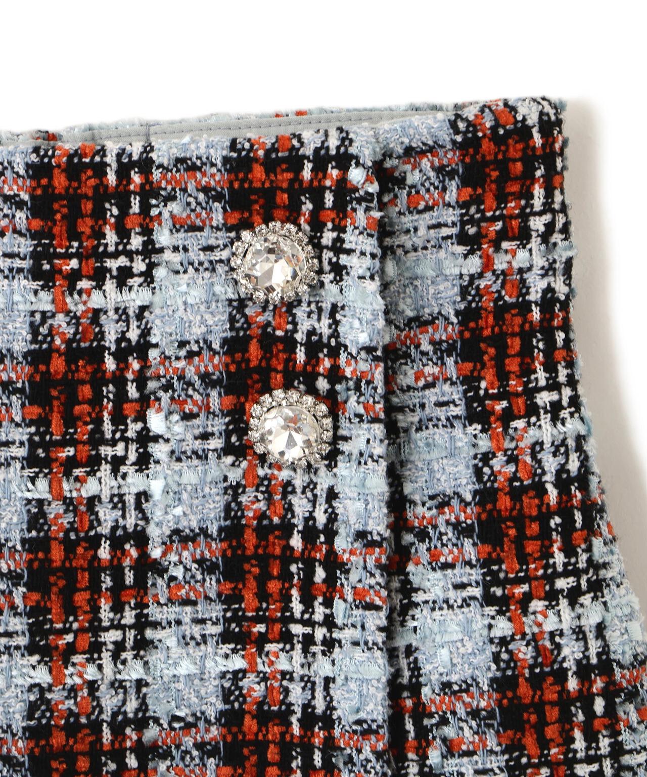 ツィードチェックビジュー釦ミニスカート