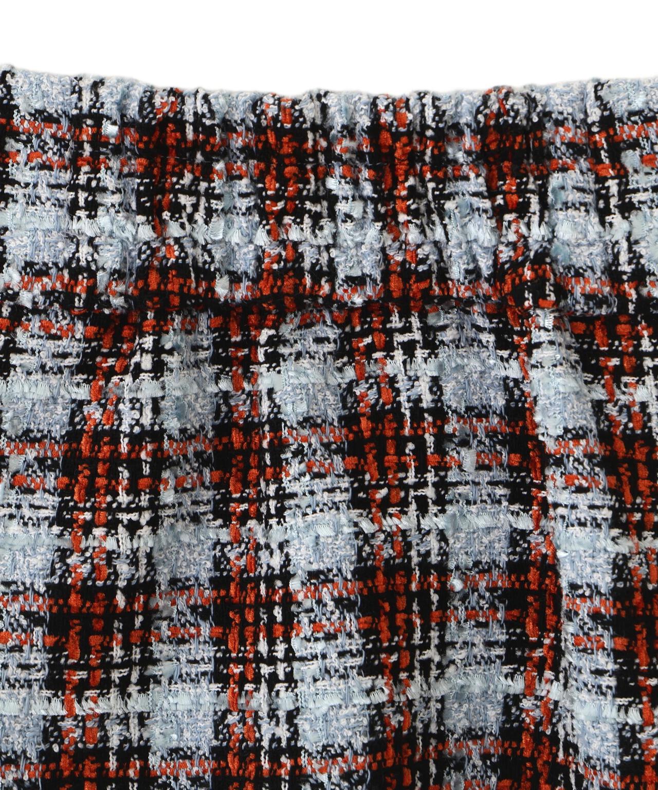 ツィードチェックビジュー釦ミニスカート