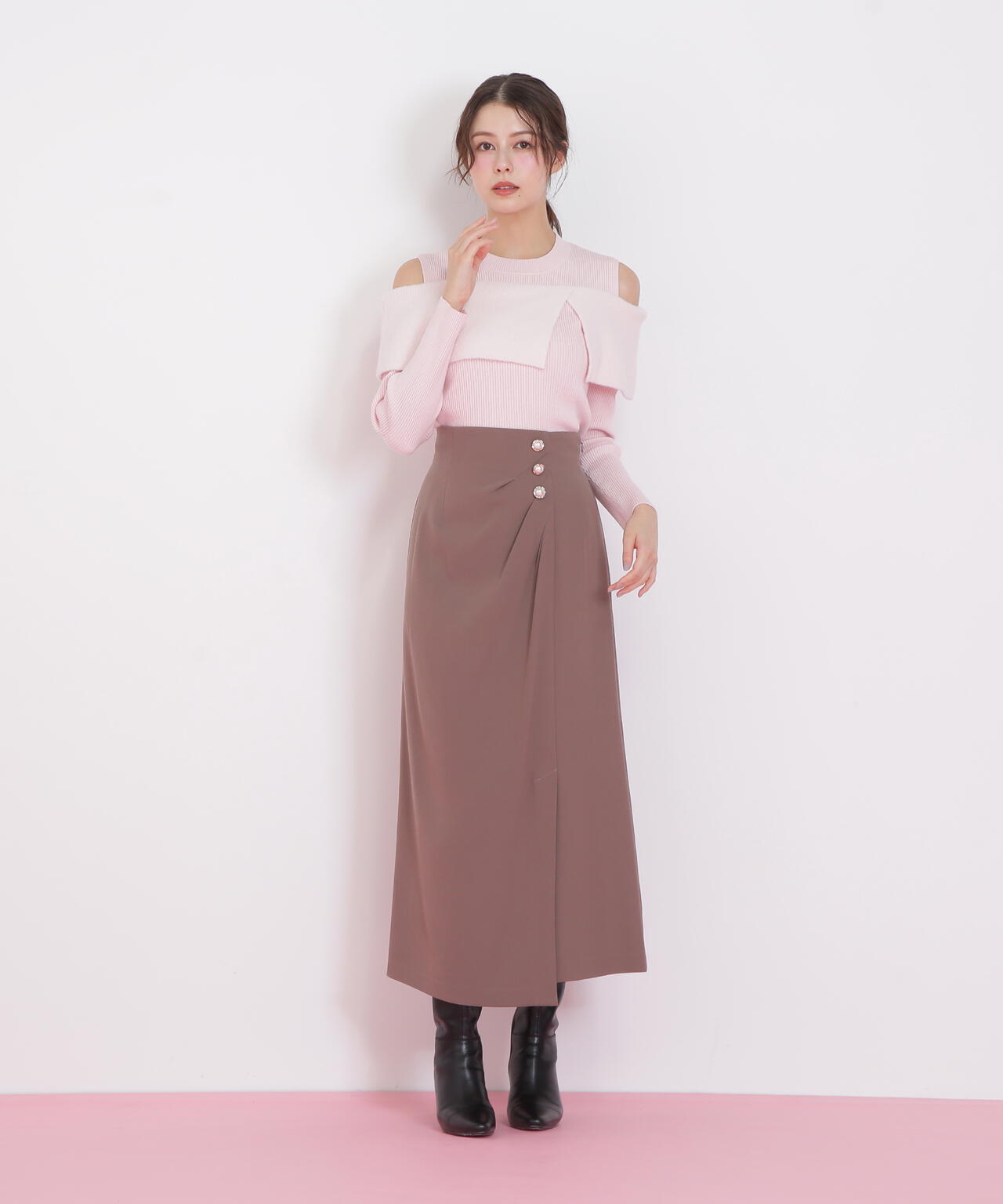 パール釦ラップタイトスカート