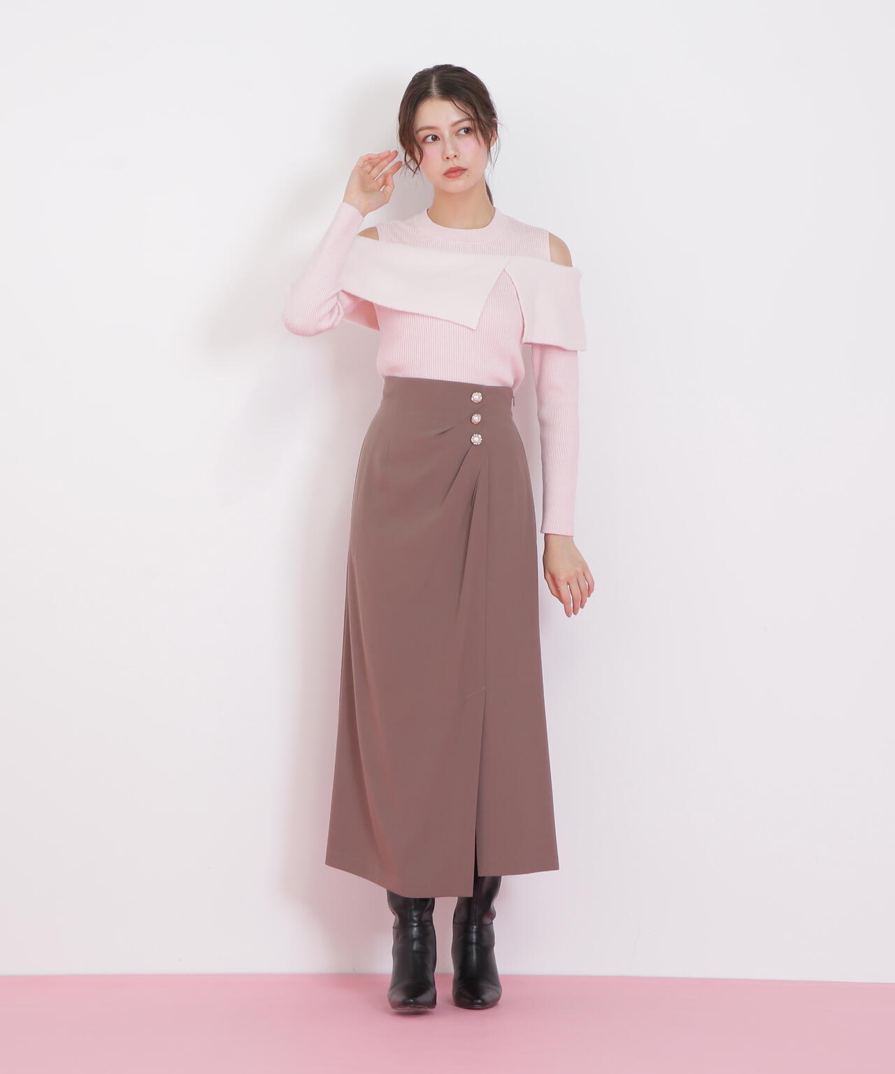 パール釦ラップタイトスカート