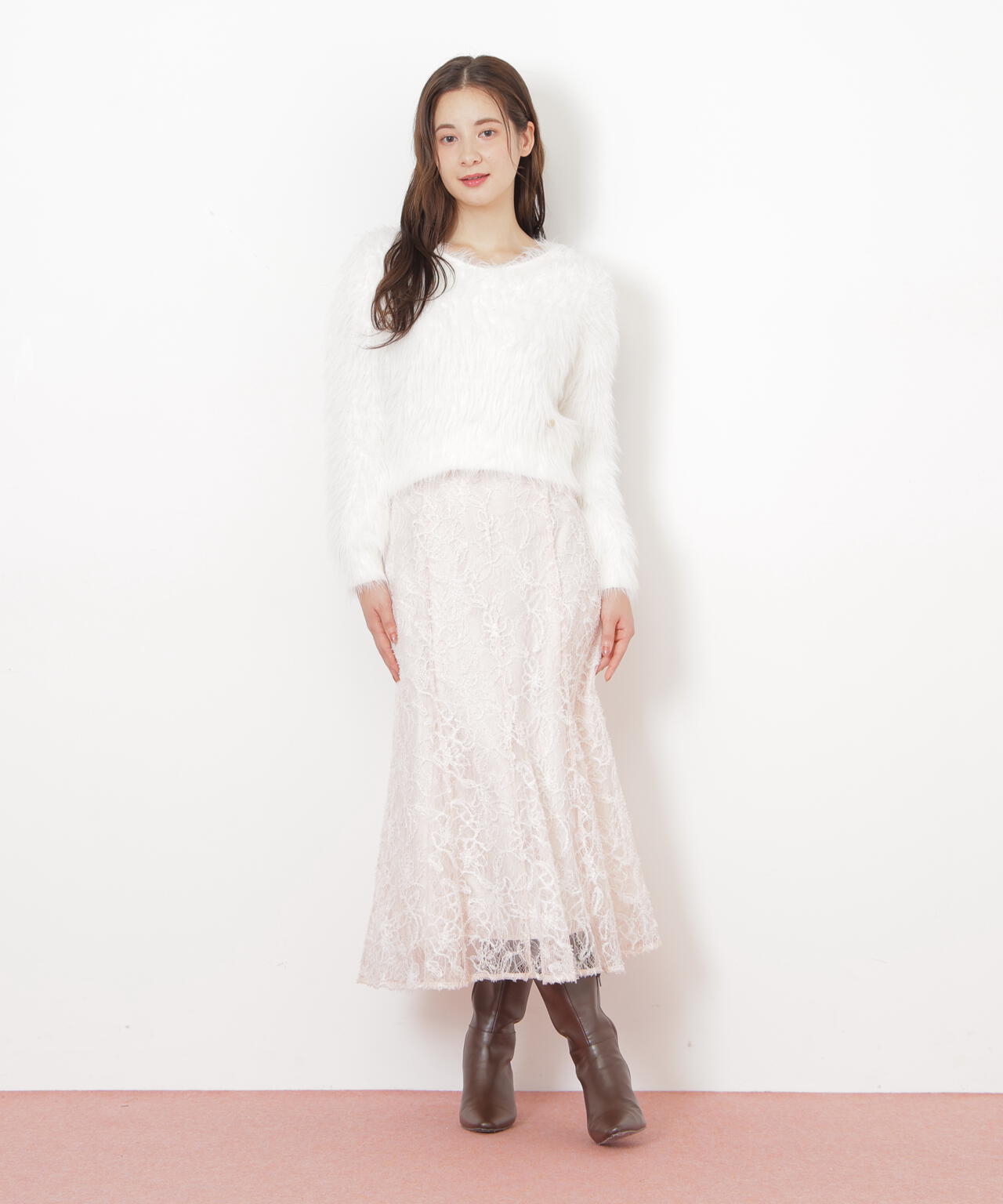 モール刺繍レースマーメイドスカート