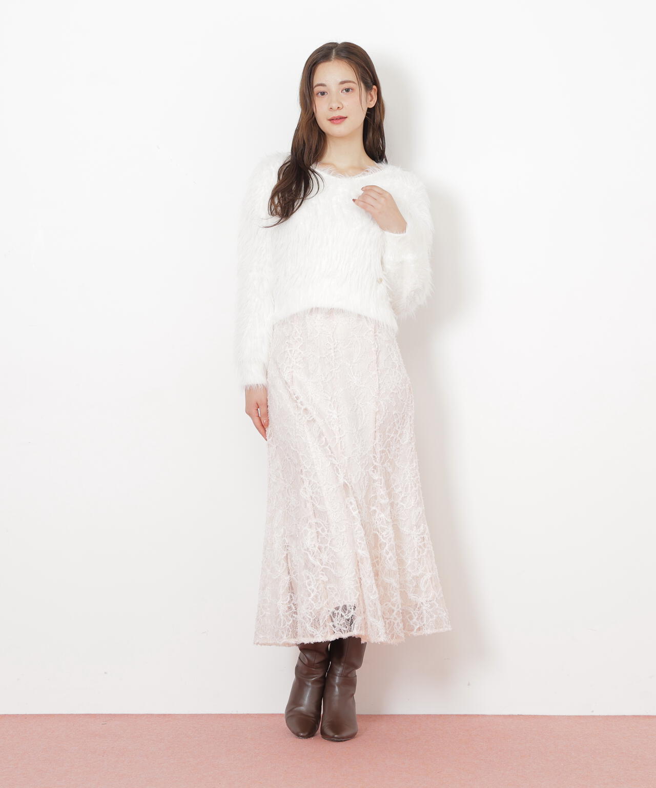 モール刺繍レースマーメイドスカート