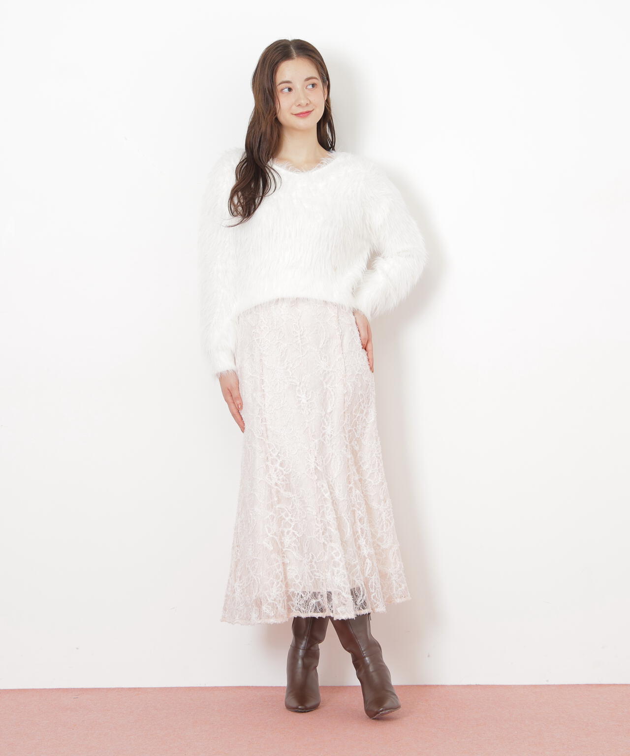 モール刺繍レースマーメイドスカート