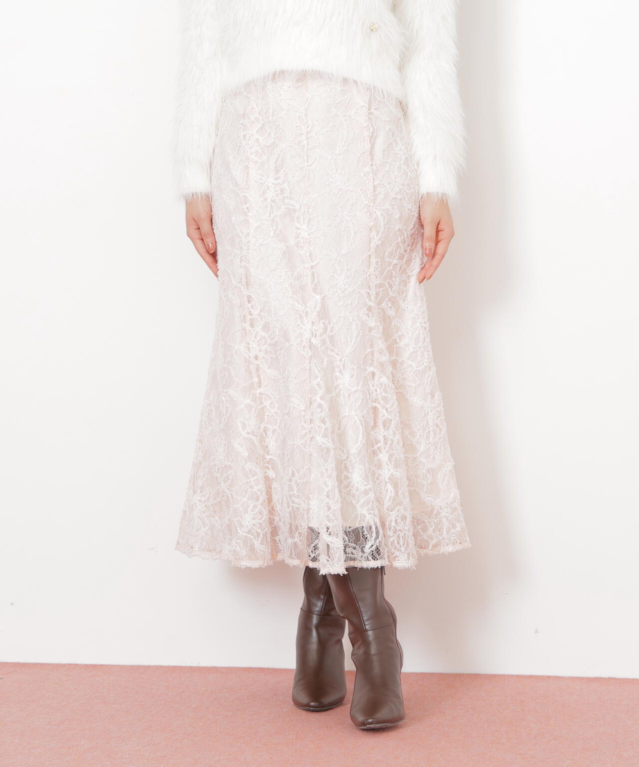 モール刺繍レースマーメイドスカート