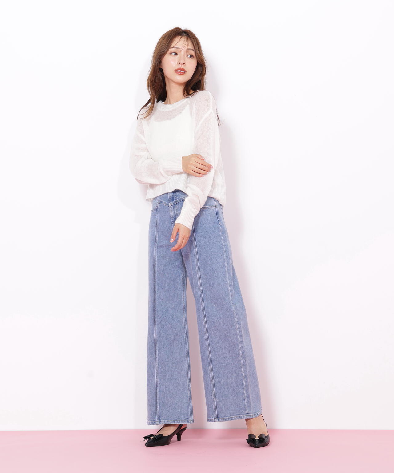 切替えデザインデニムパンツ