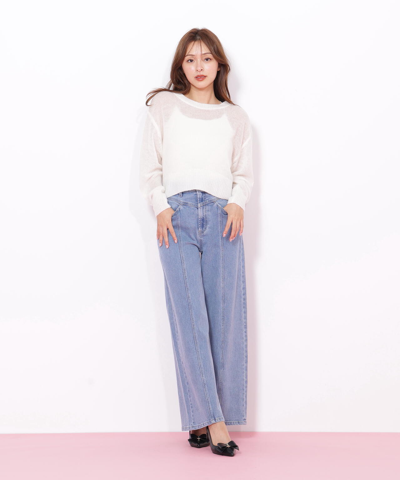 切替えデザインデニムパンツ