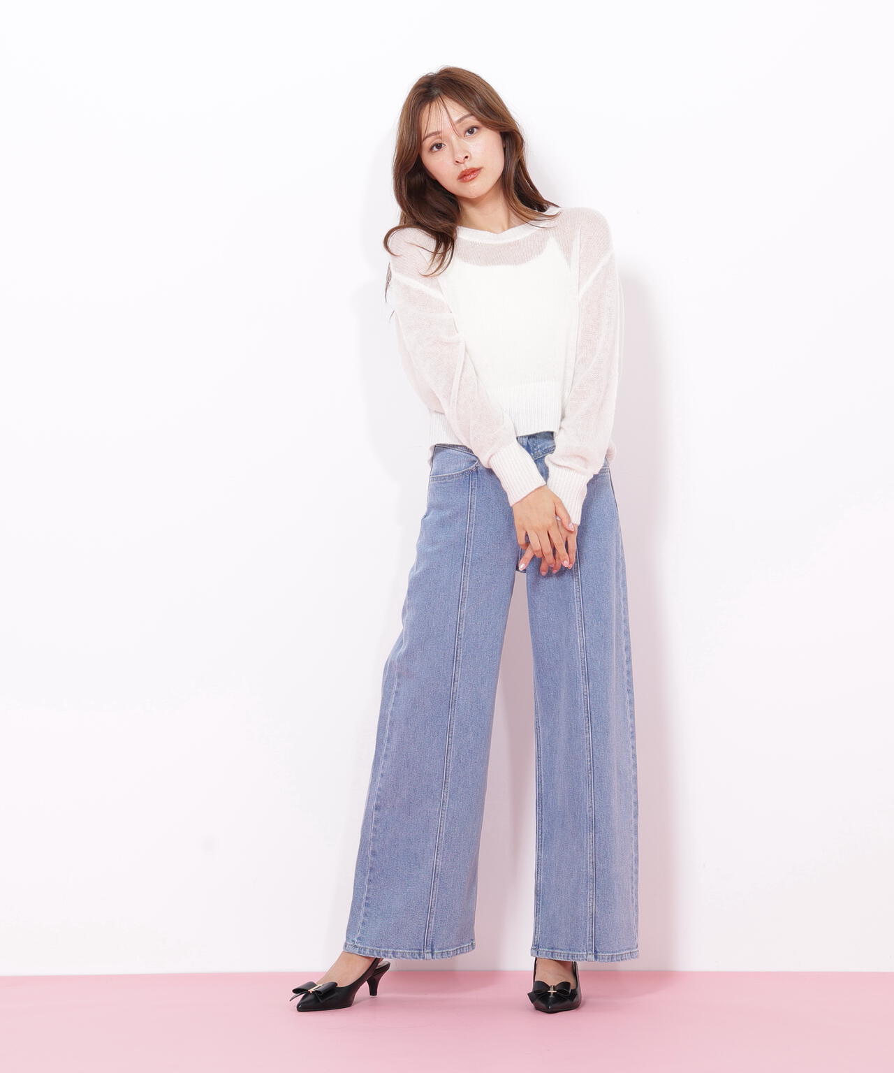 切替えデザインデニムパンツ