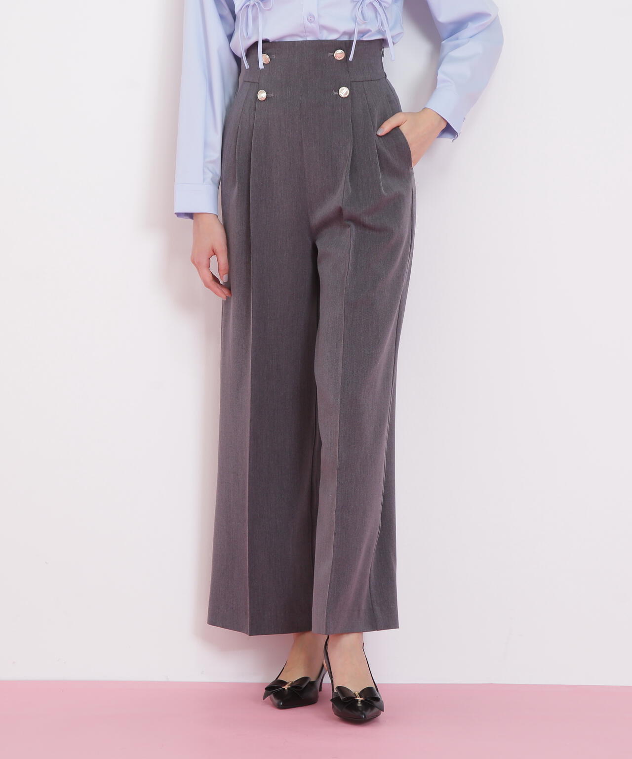 メタル釦ストレートイージーパンツ