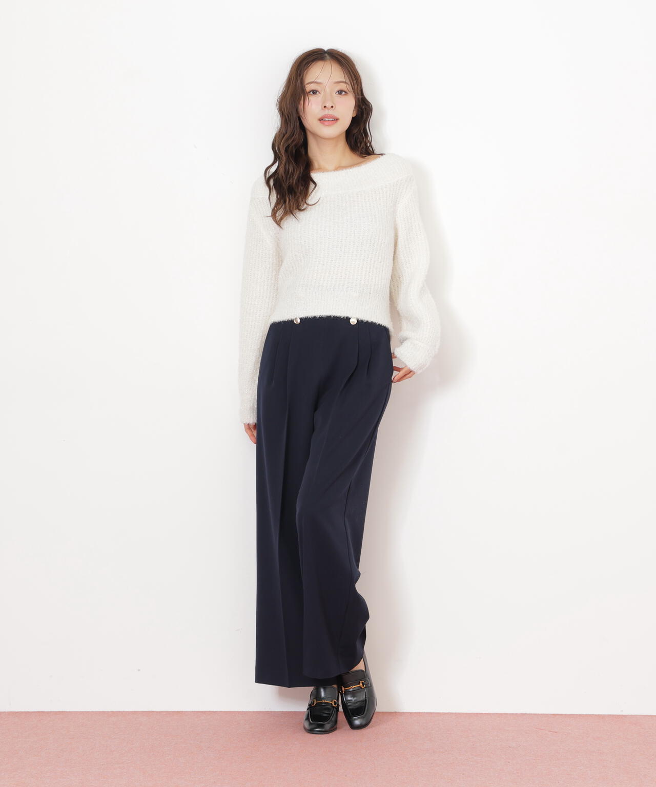 メタル釦ストレートイージーパンツ