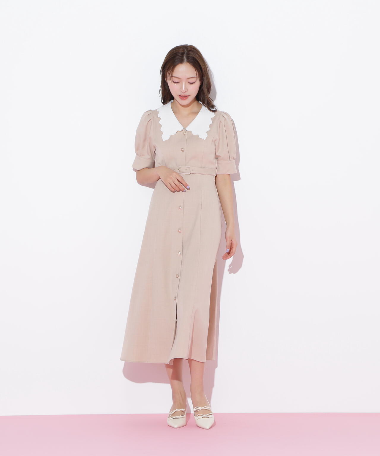 スカラップカラーワンピース