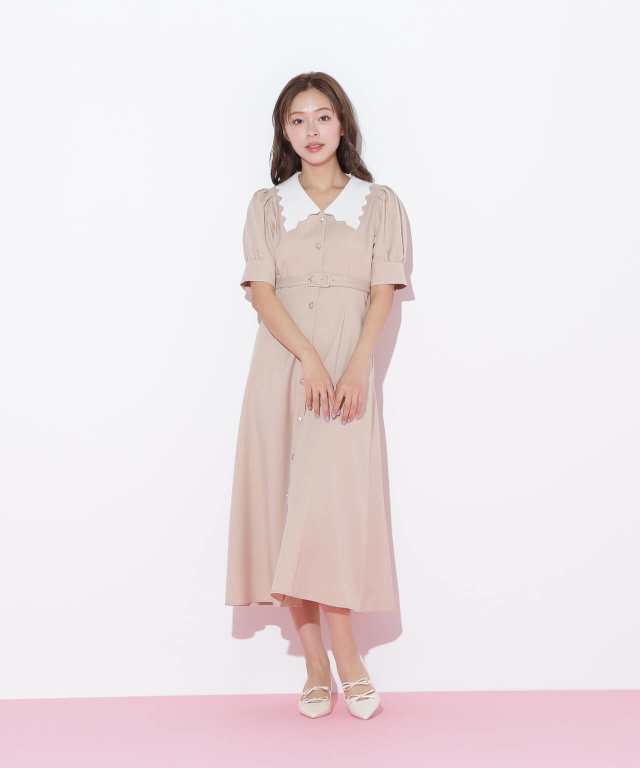 スカラップカラーワンピース