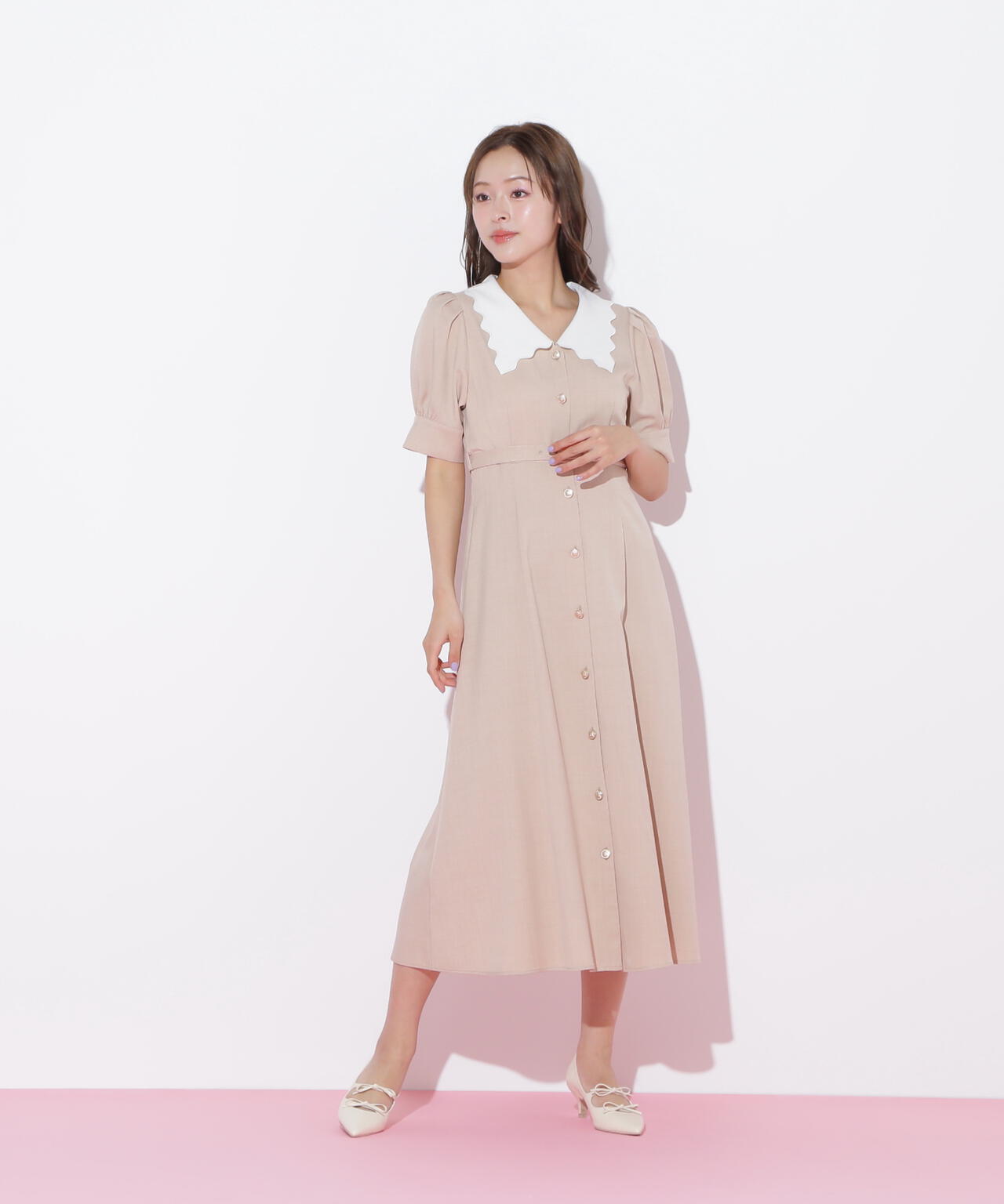 スカラップカラーワンピース