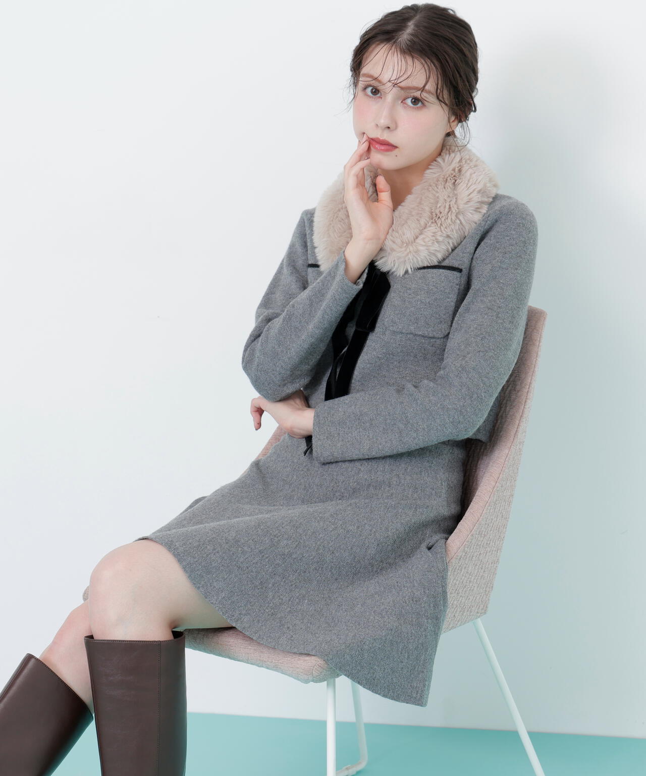 ファーティッペットニットセットアップ