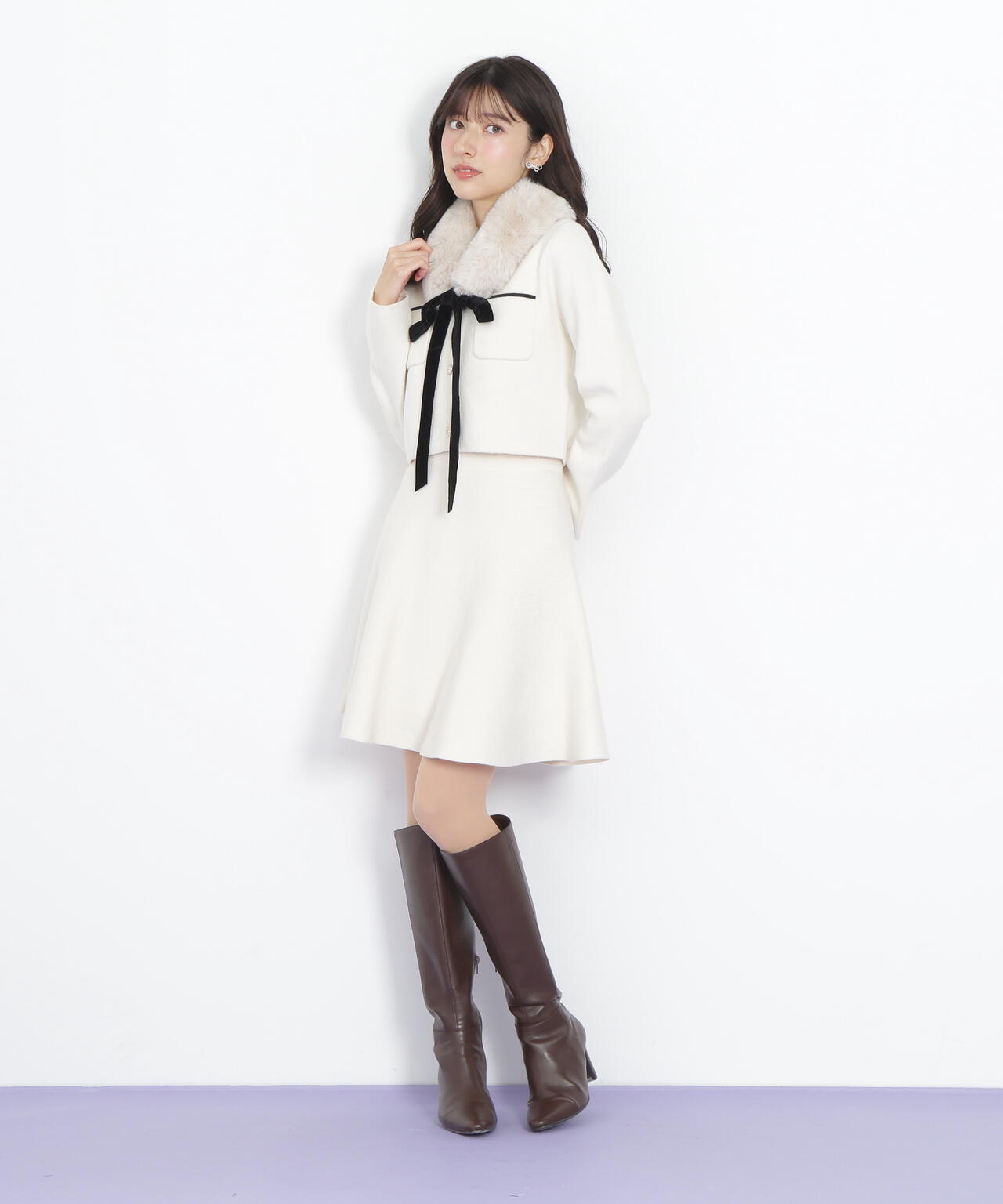 ファーティッペットニットセットアップ