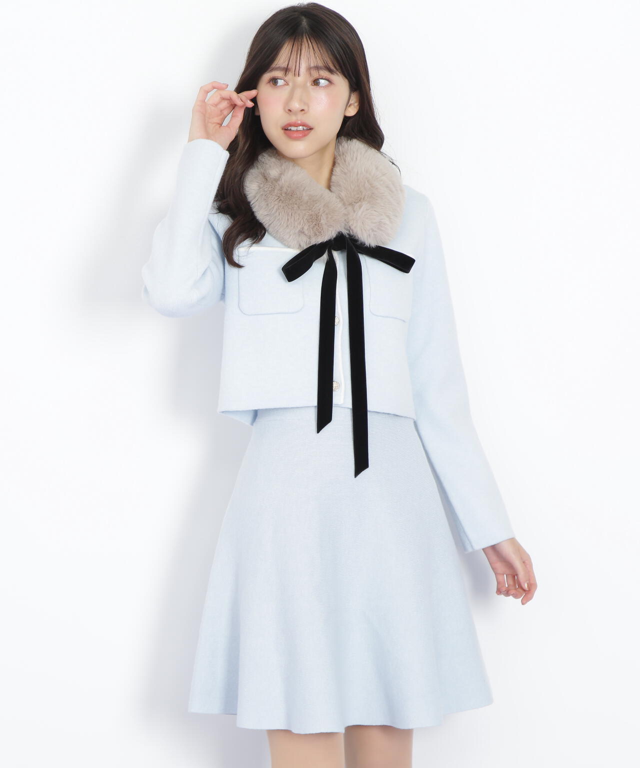 ファーティッペットニットセットアップ