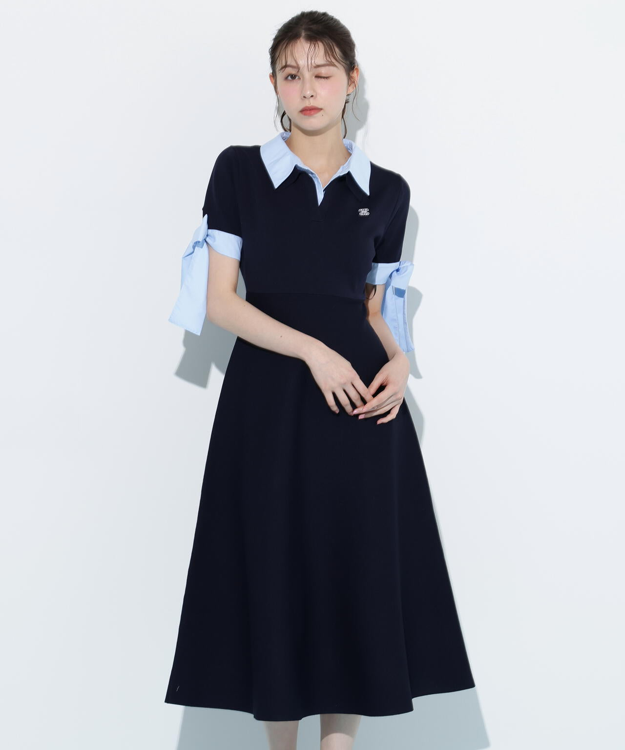 ダブルカラーニットワンピース