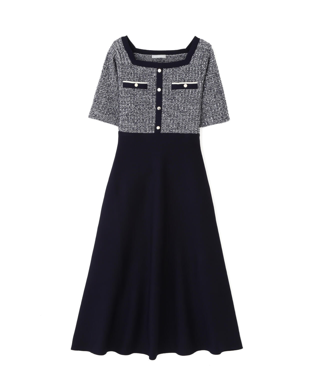 ミックスツイード切替ニットワンピース