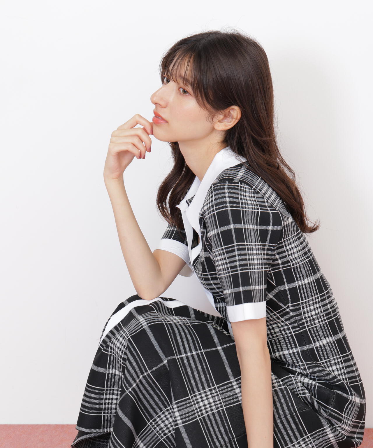 ビッグチェックニットワンピース