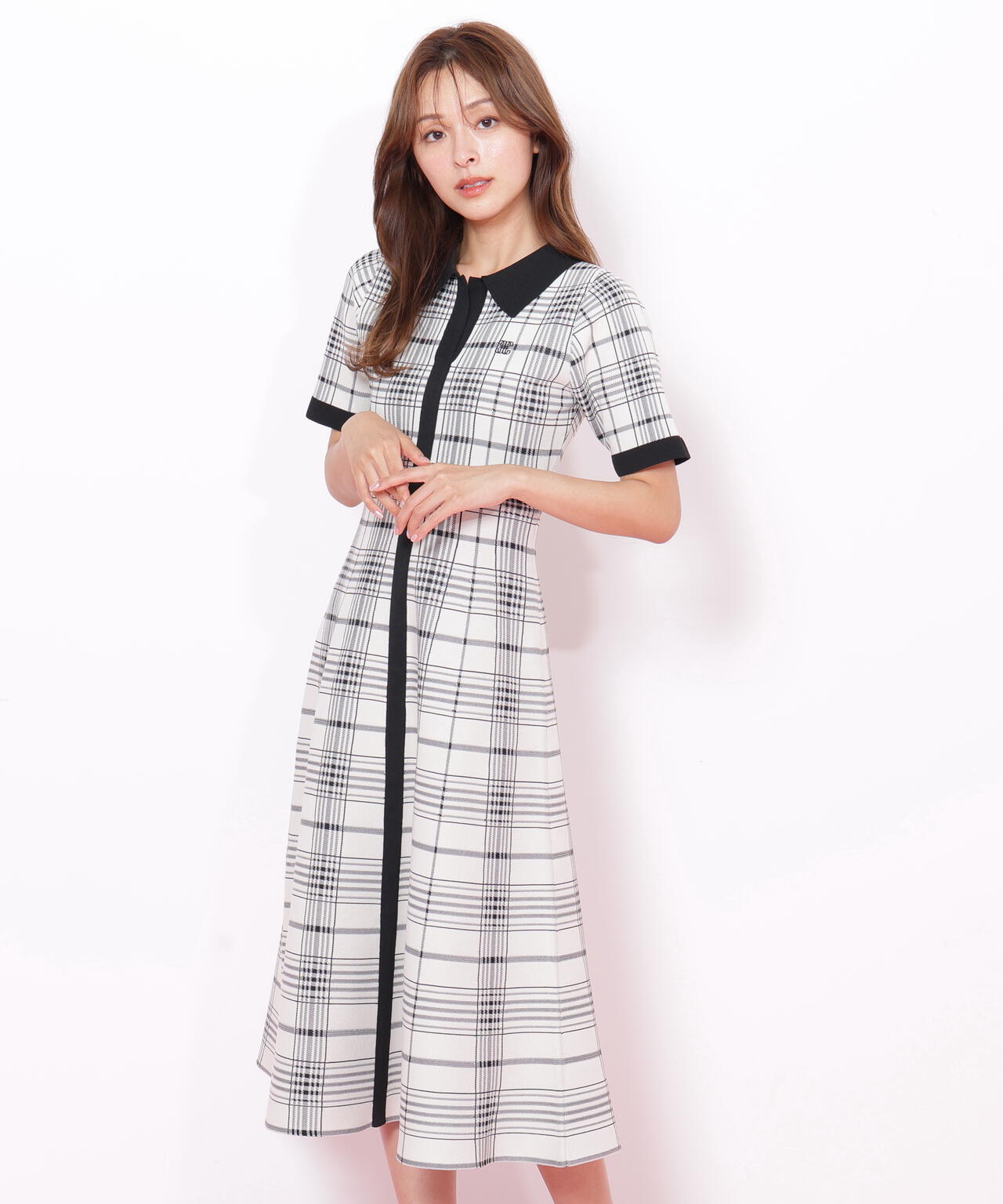 ビッグチェックニットワンピース