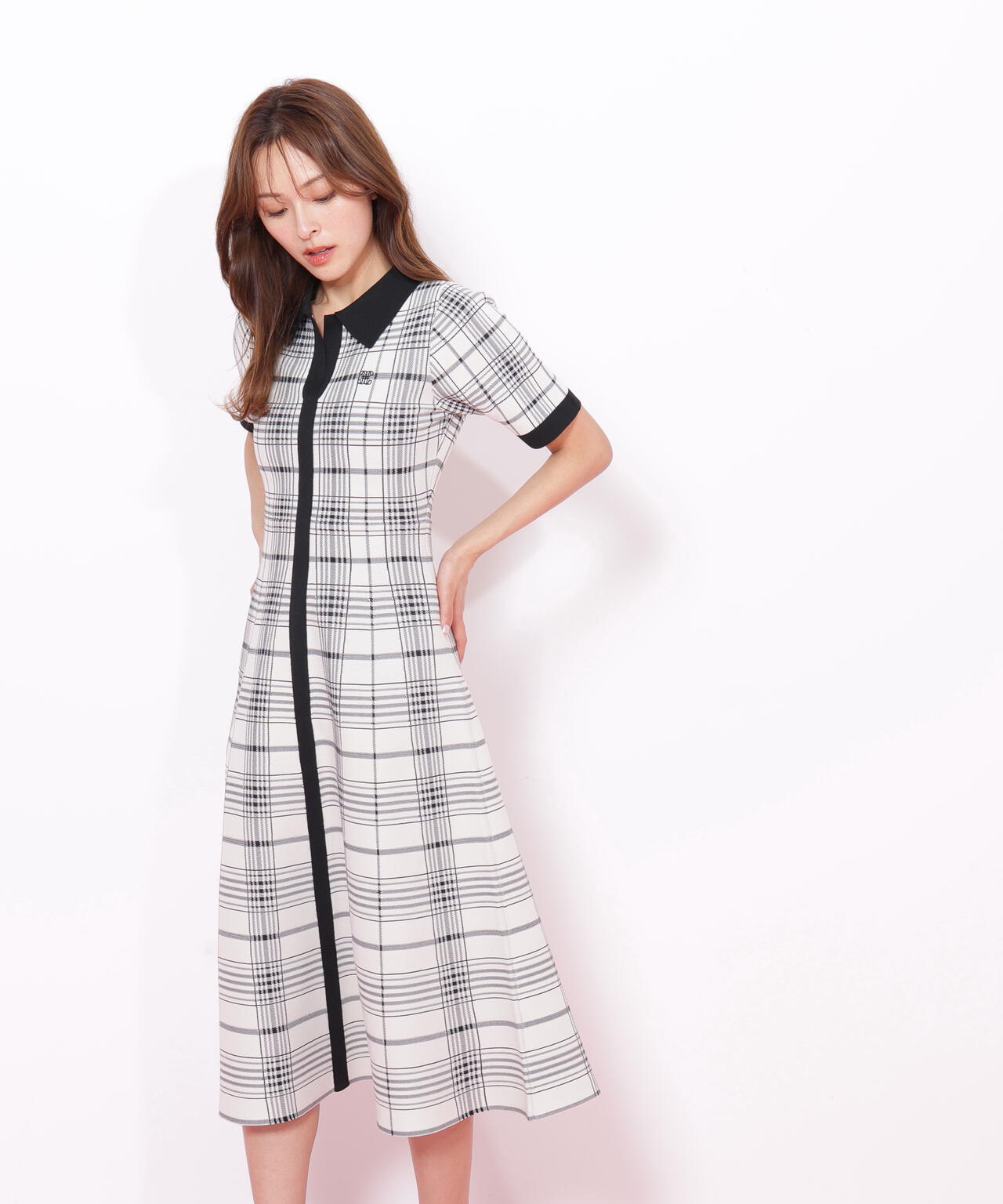 ビッグチェックニットワンピース