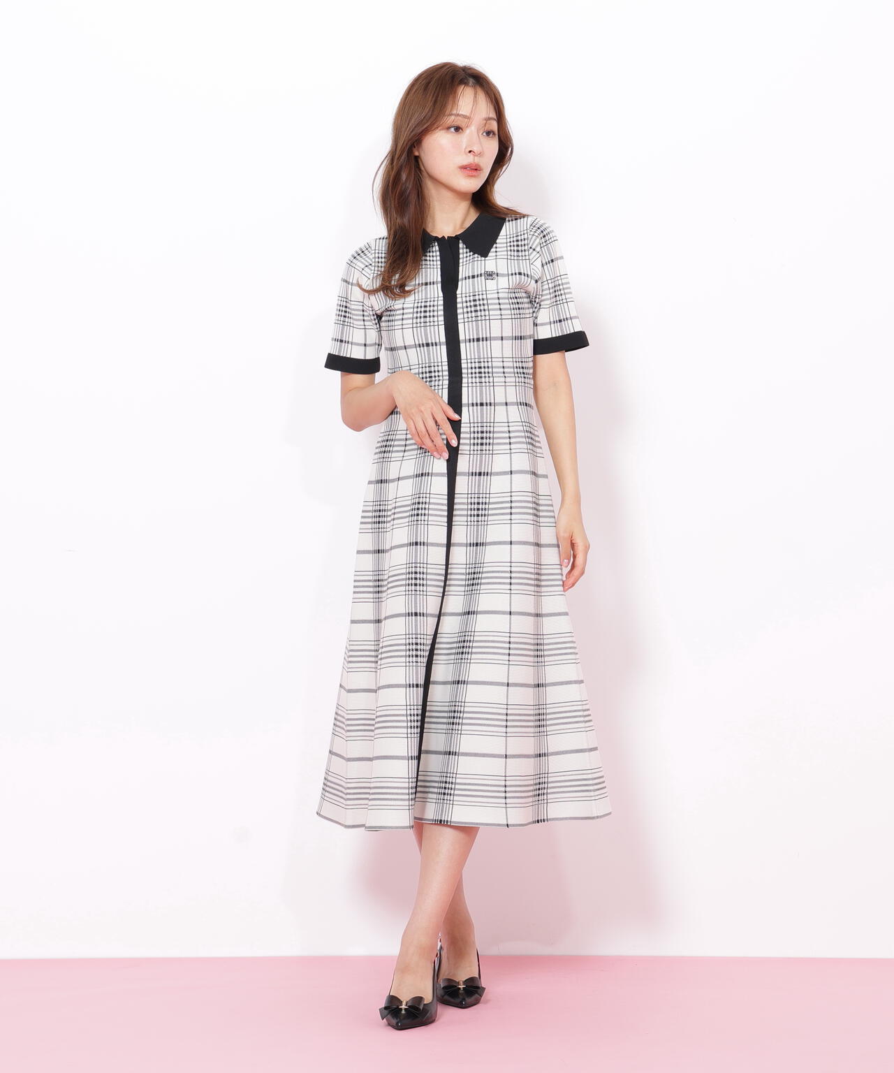 ビッグチェックニットワンピース