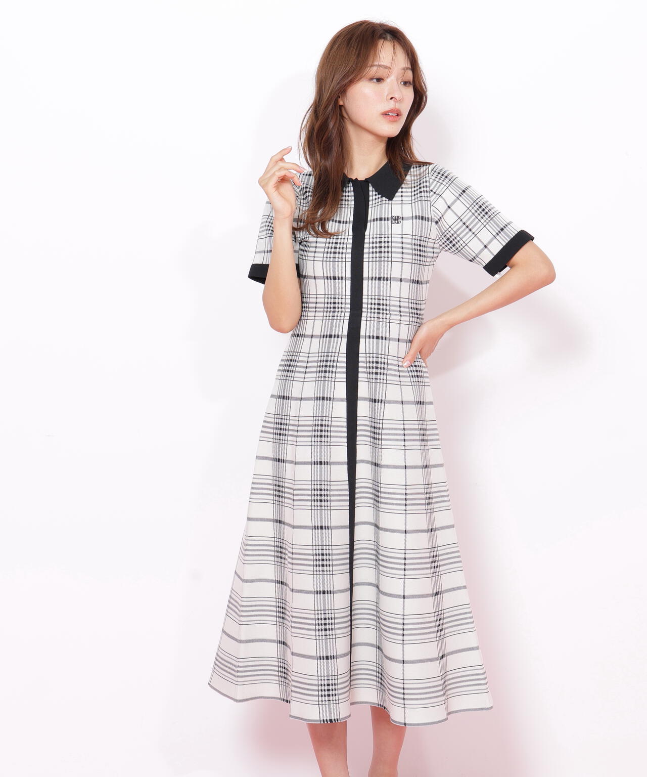 ビッグチェックニットワンピース