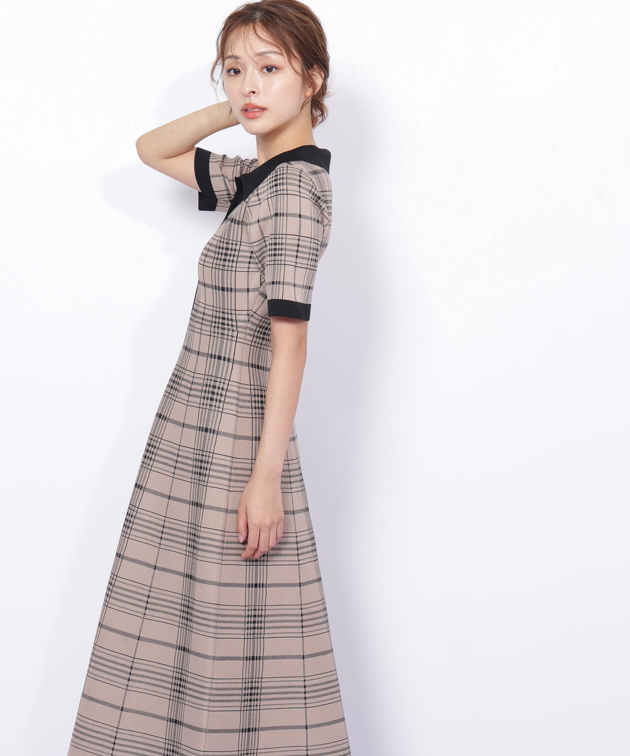 ビッグチェックニットワンピース