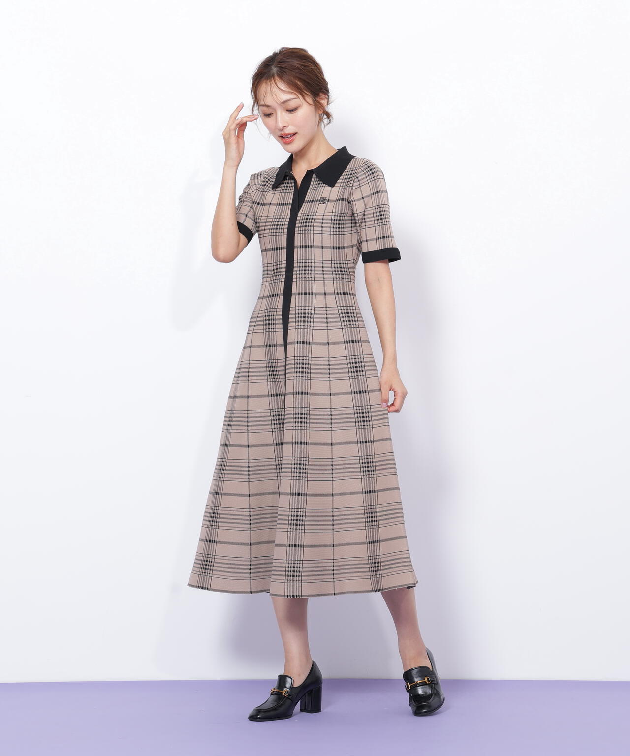 ビッグチェックニットワンピース
