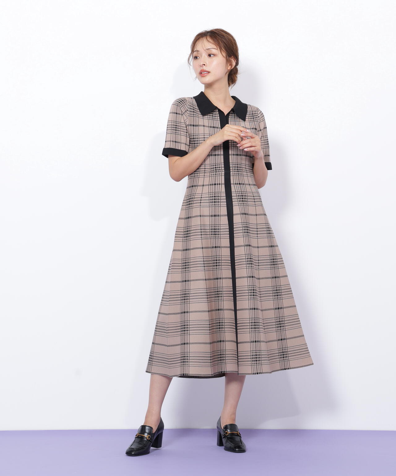 ビッグチェックニットワンピース
