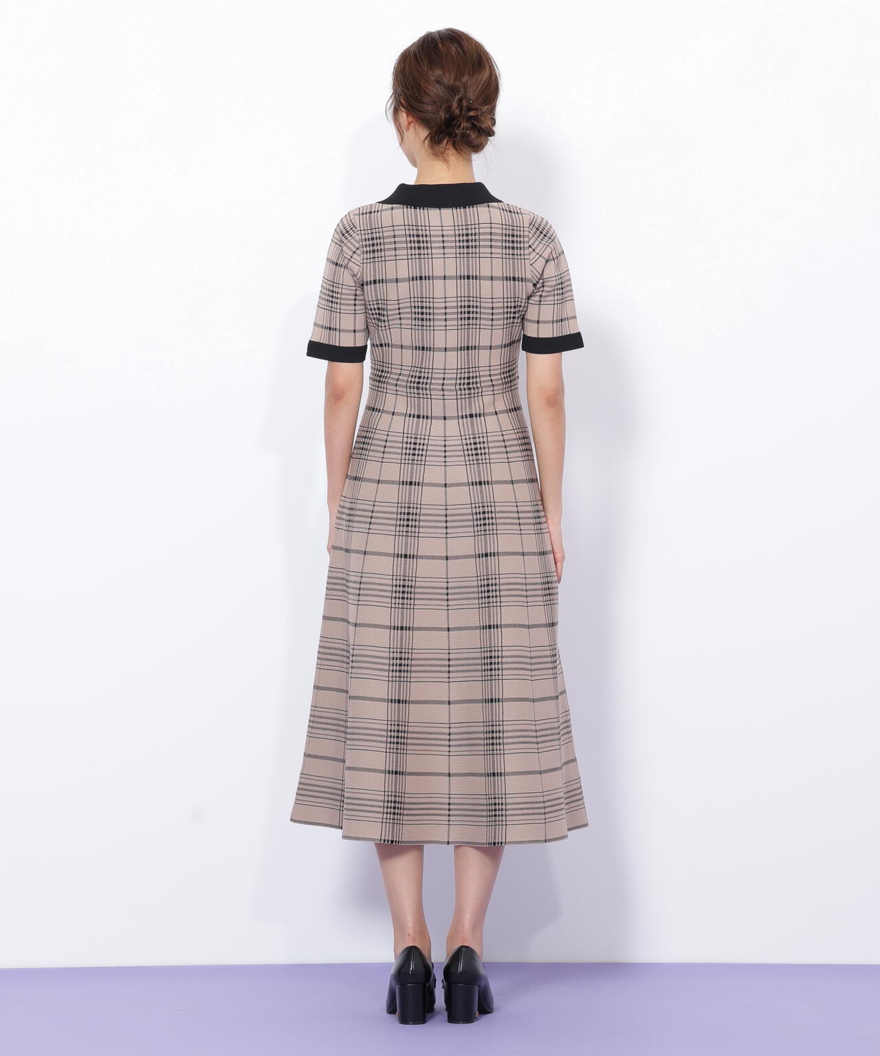 ビッグチェックニットワンピース