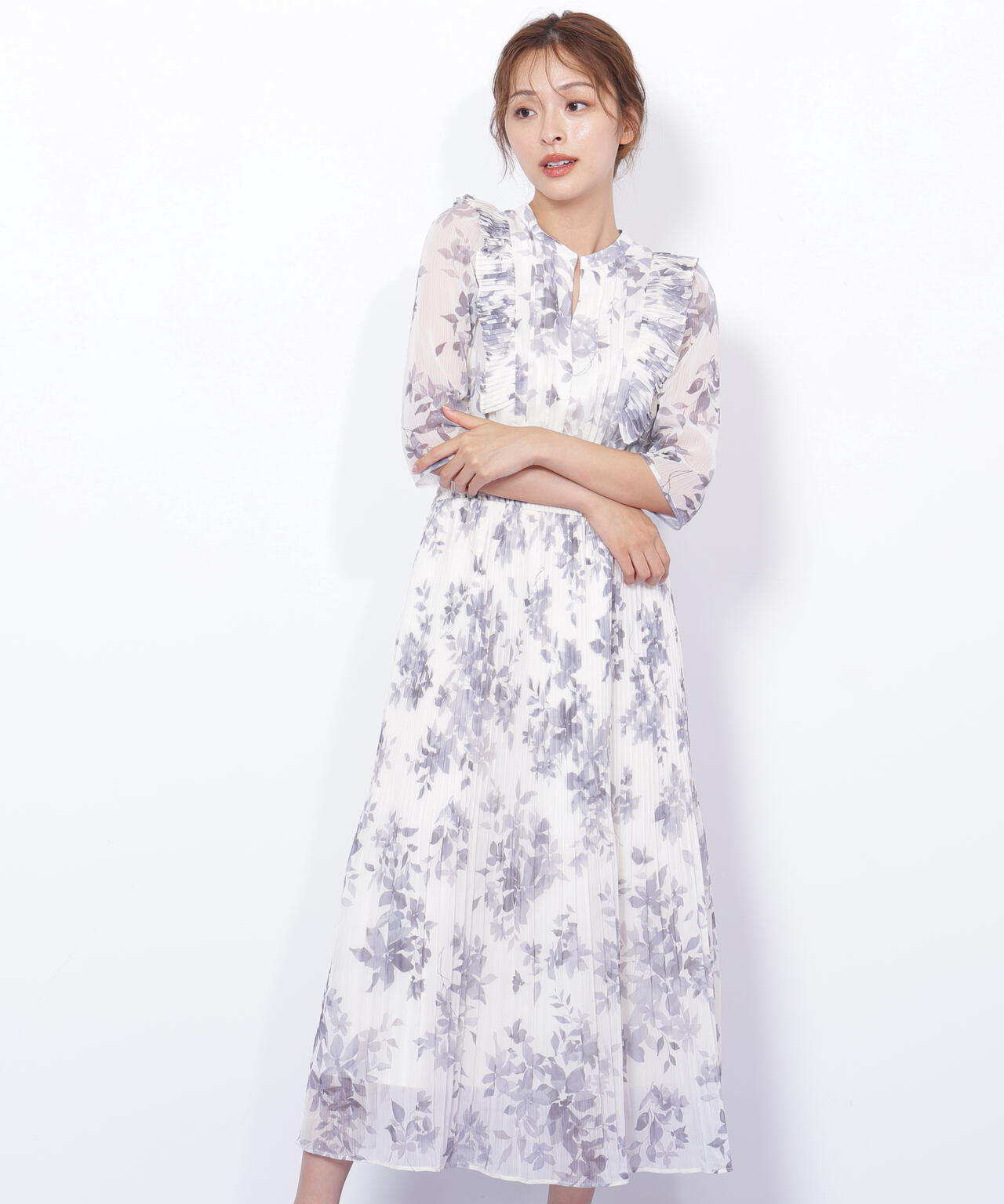 ぼかしフラワープリントワンピース