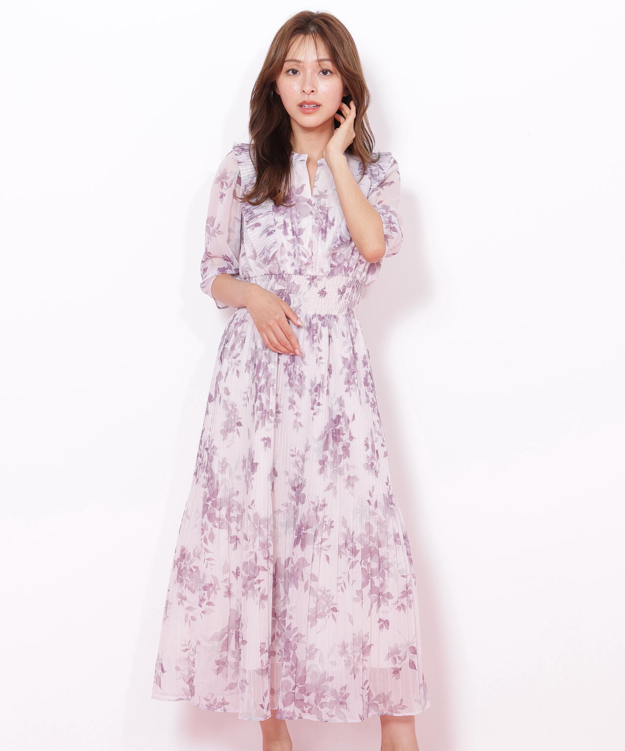 ぼかしフラワープリントワンピース