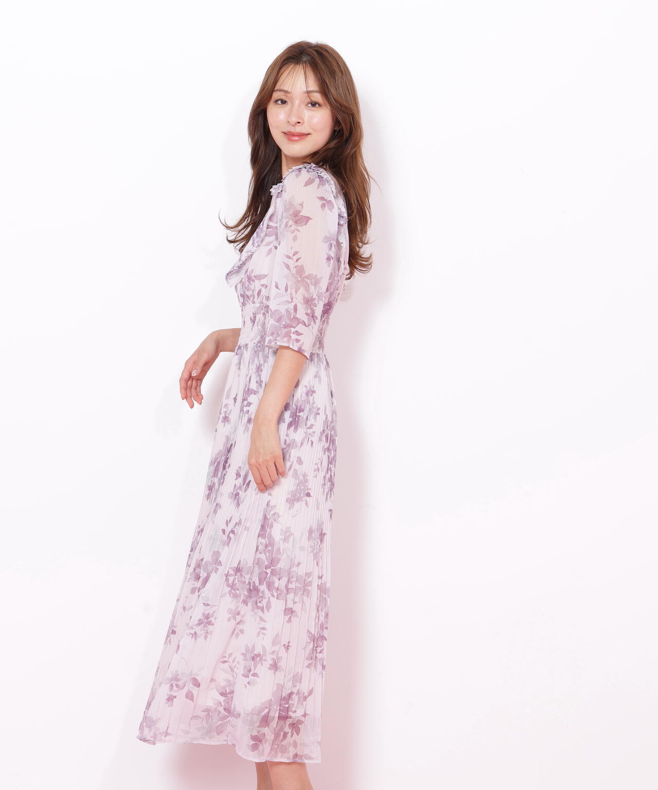 ぼかしフラワープリントワンピース