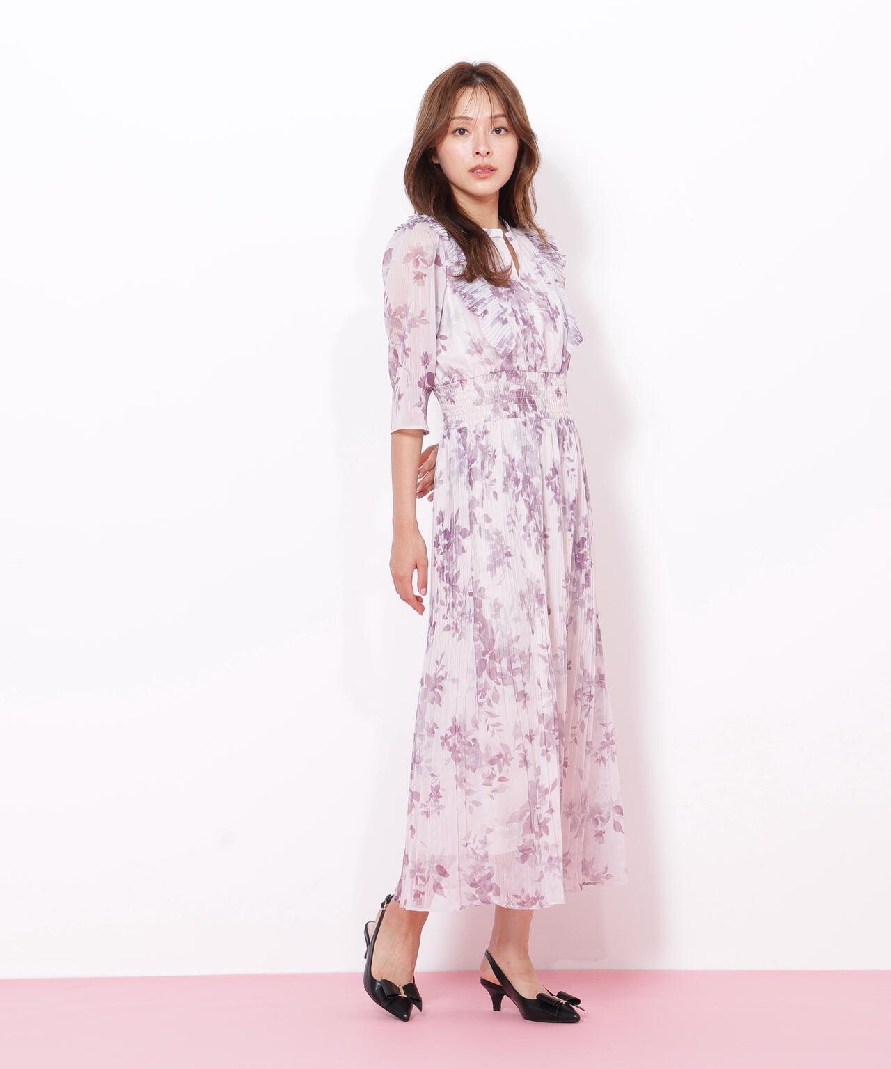 ぼかしフラワープリントワンピース