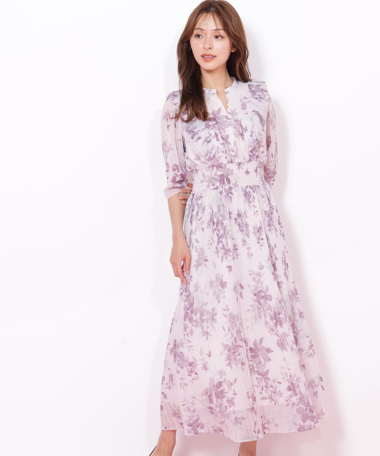 ぼかしフラワープリントワンピース