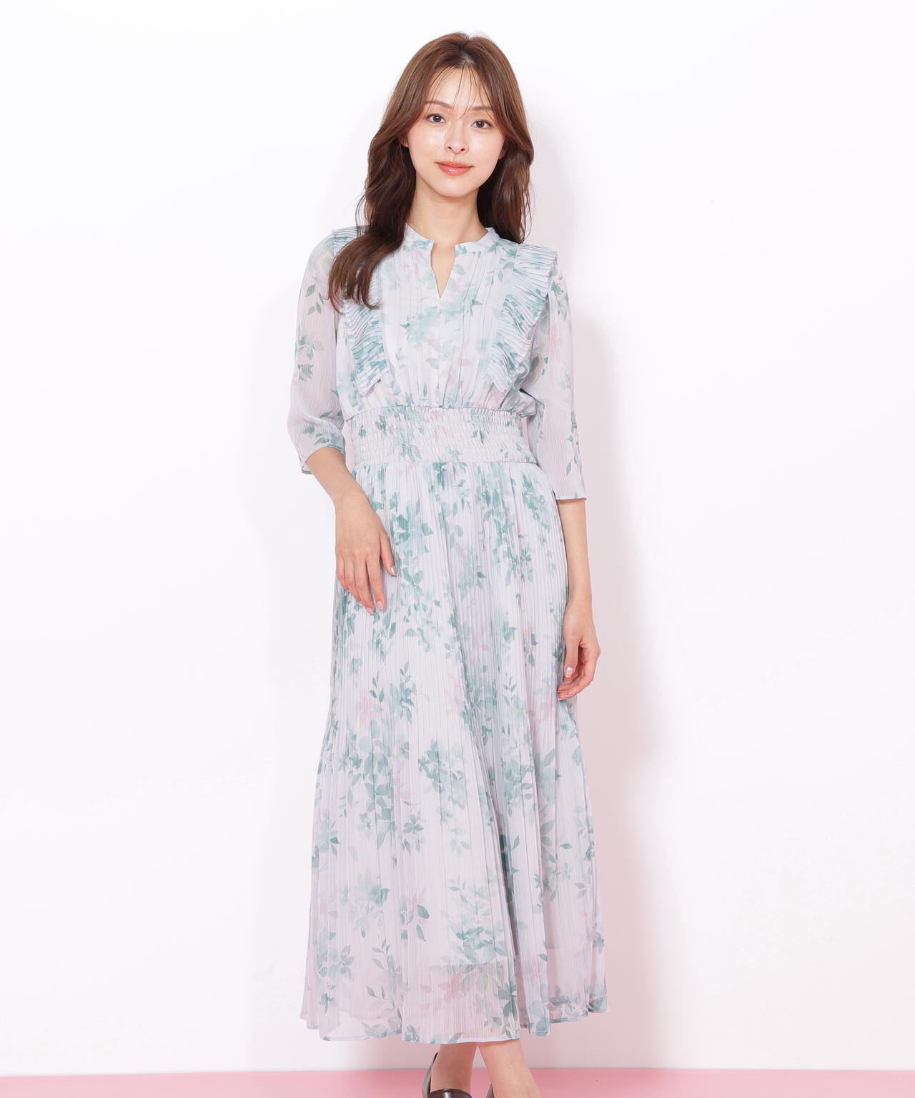 ぼかしフラワープリントワンピース