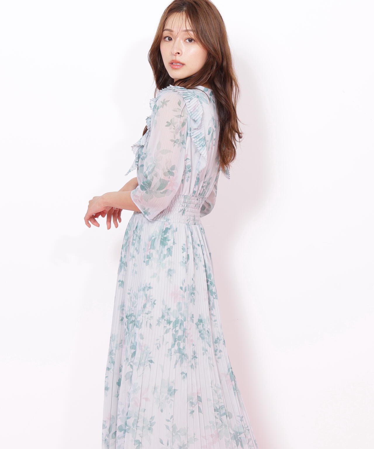 ぼかしフラワープリントワンピース