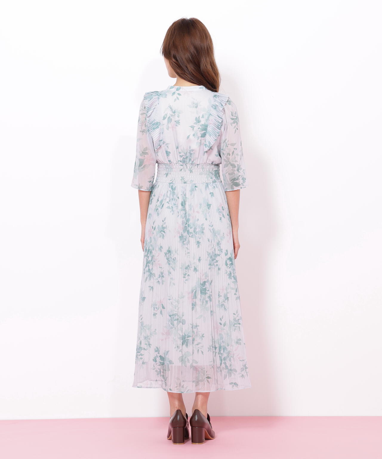 ぼかしフラワープリントワンピース