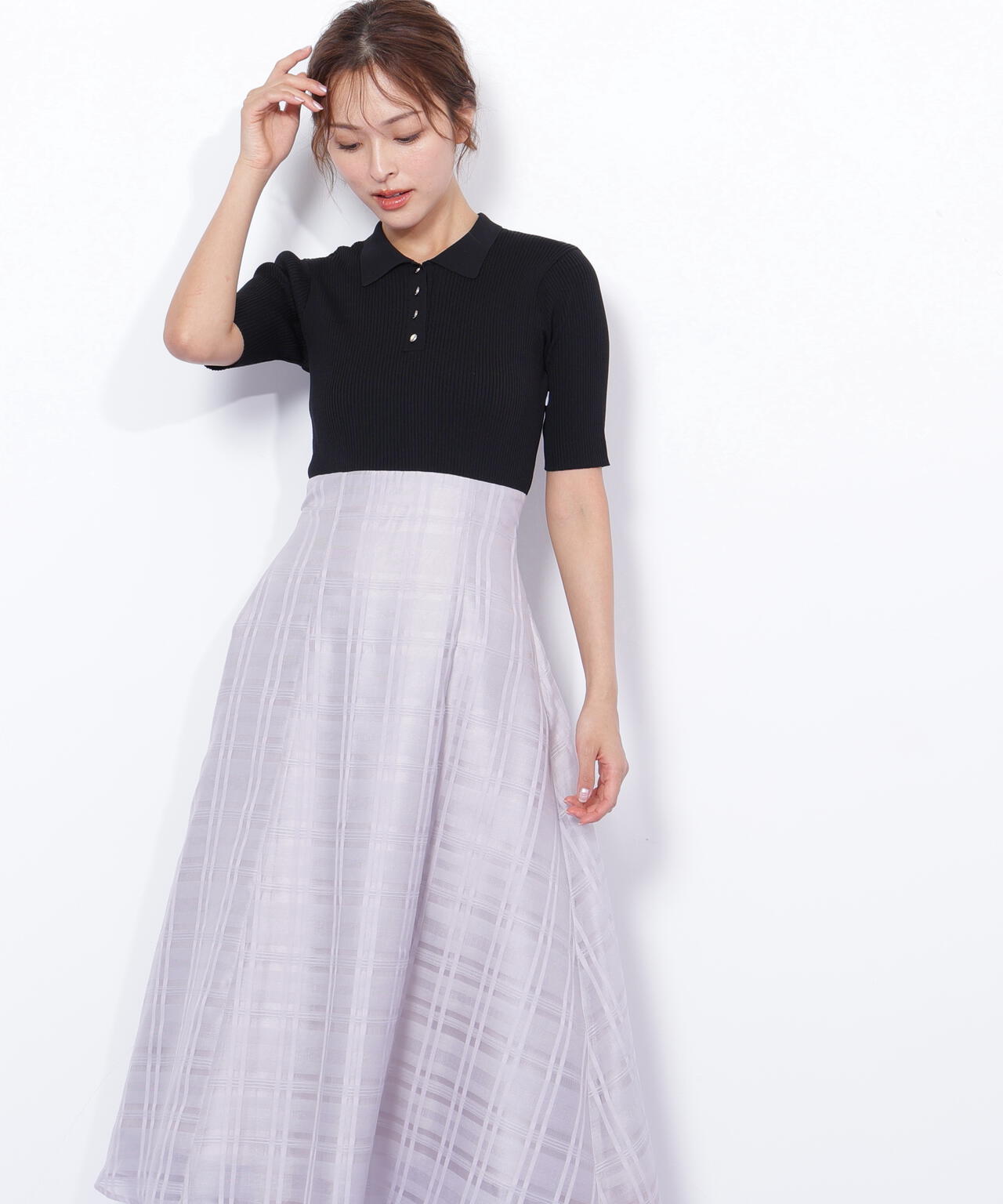 ポロ衿ドッキングワンピース