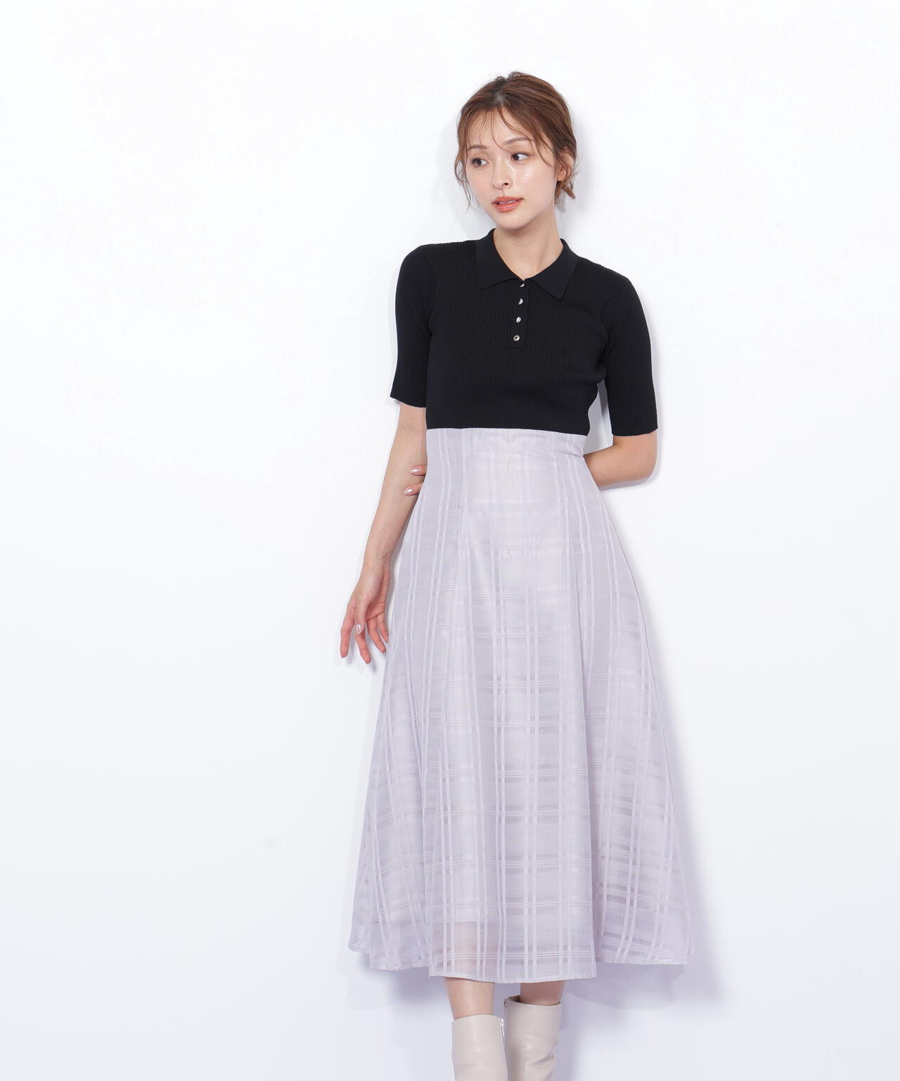 ポロ衿ドッキングワンピース