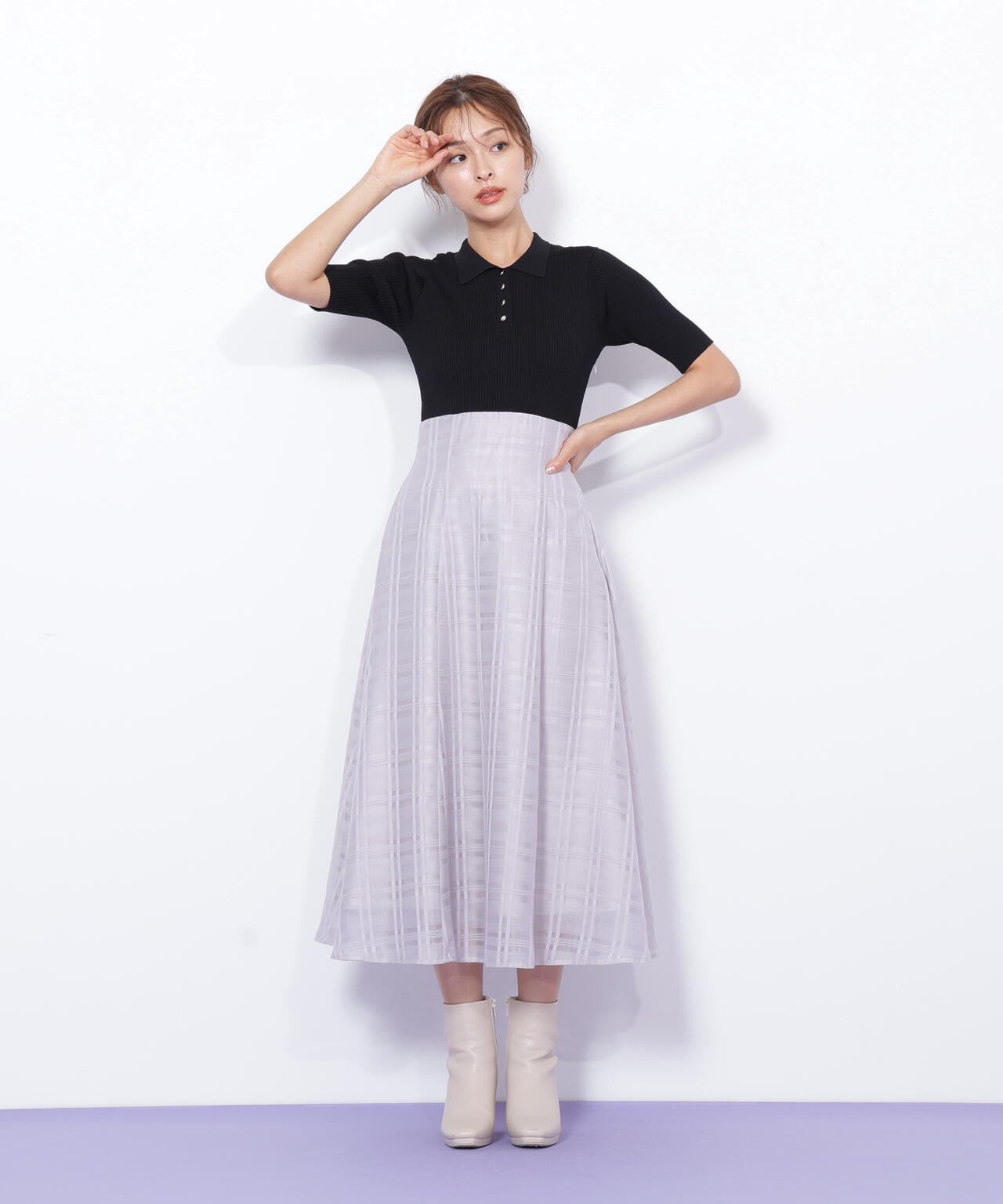 ポロ衿ドッキングワンピース