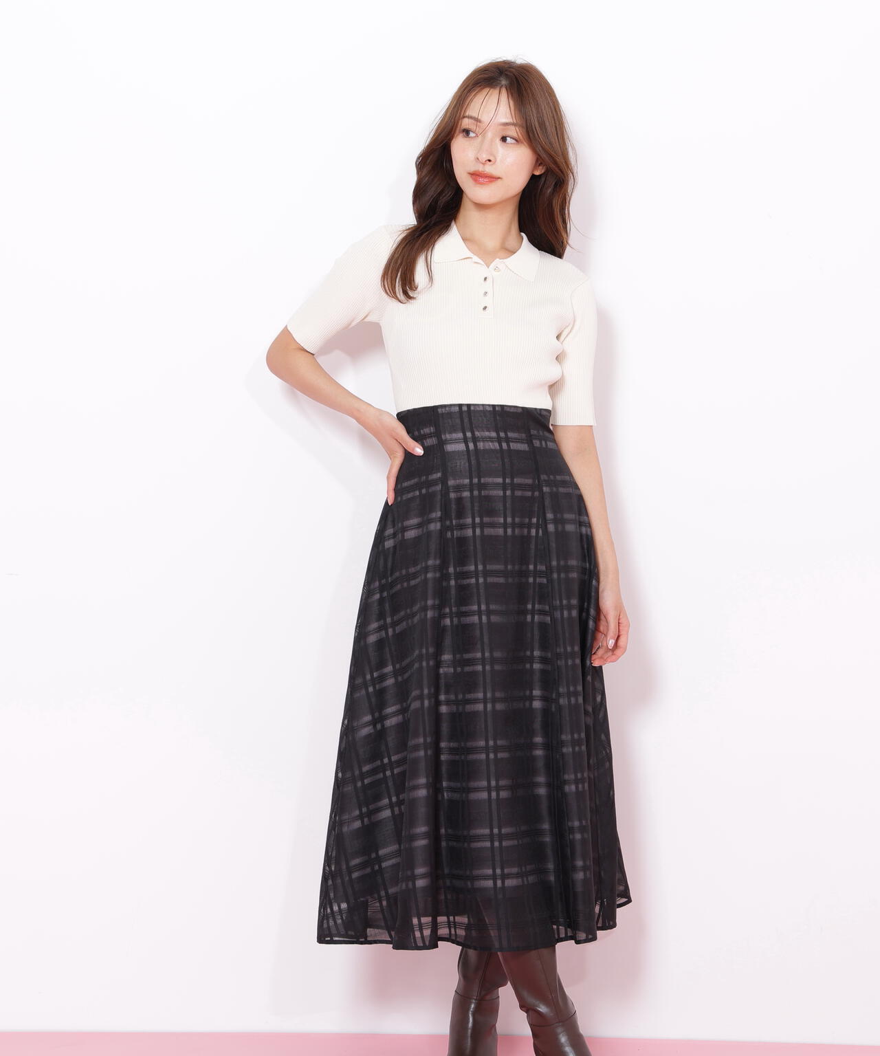 ポロ衿ドッキングワンピース