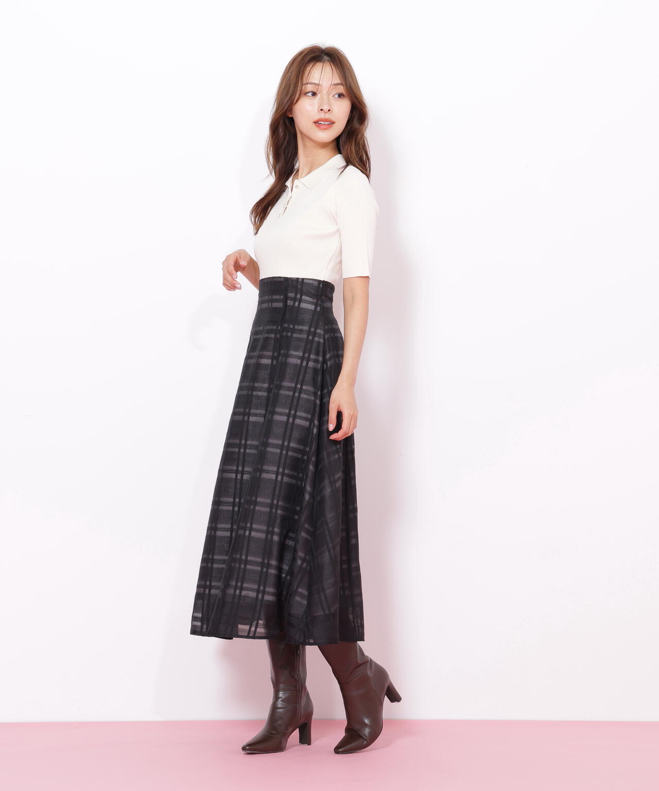 ポロ衿ドッキングワンピース