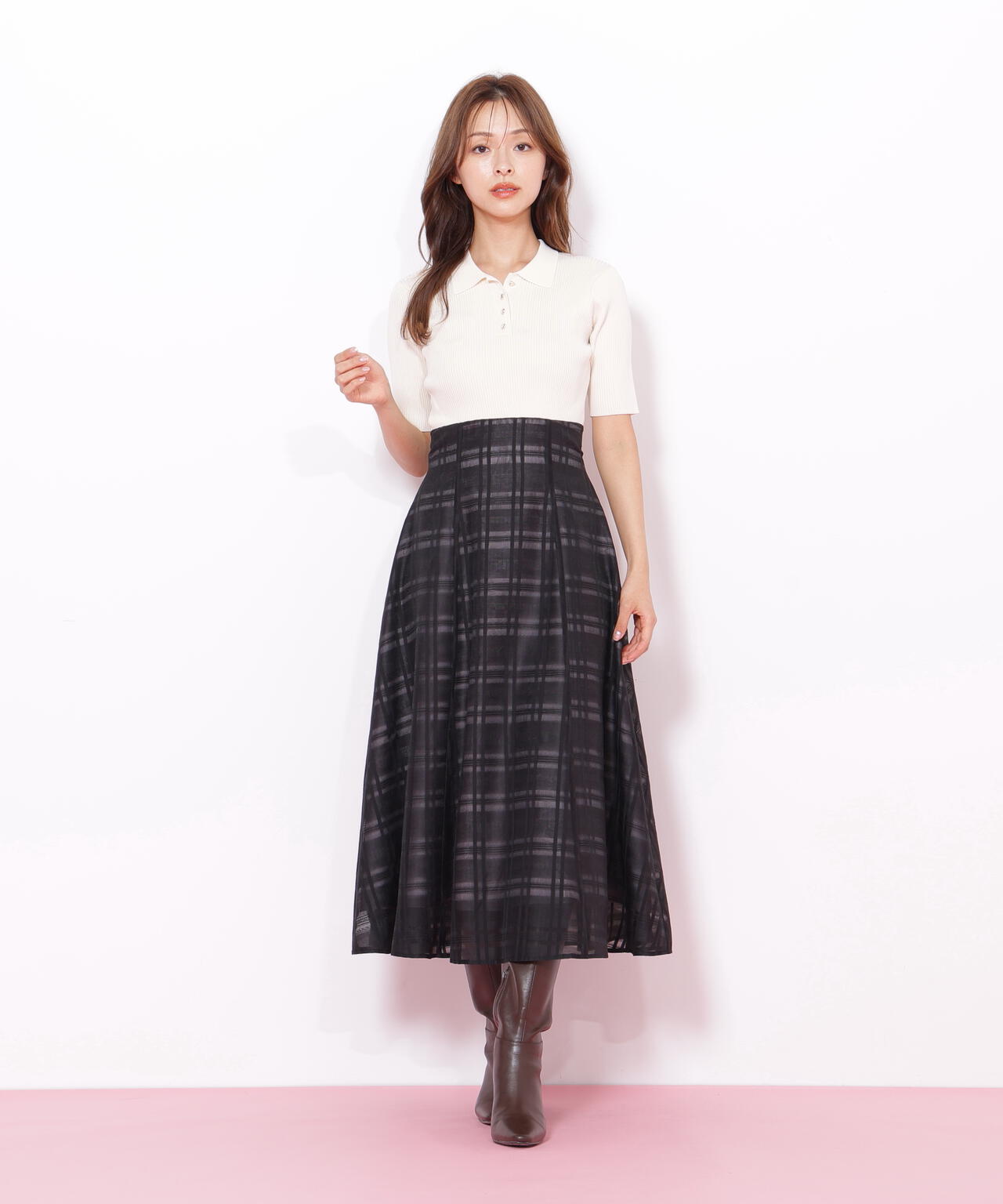 ポロ衿ドッキングワンピース